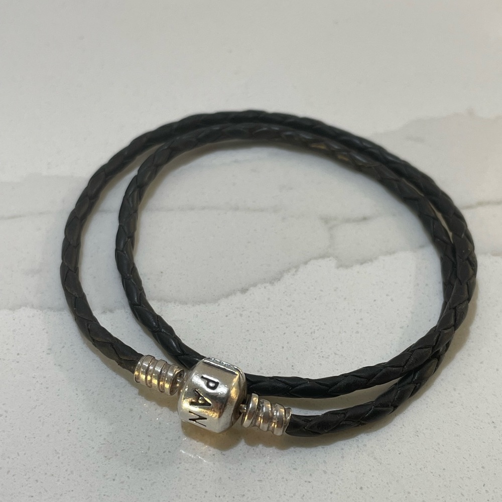 Pandora Moments Double Black Leather Bracelet